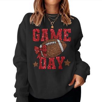Game Day Football Red Coquette Bow Touchdown Season Girls Women Sweatshirt - Thegiftio UK