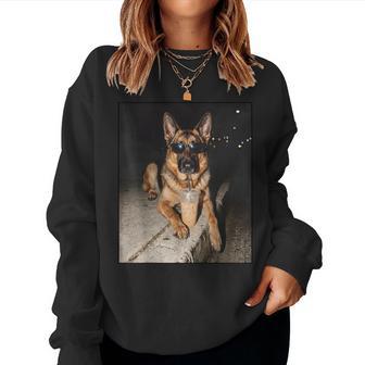 German Shepherd Drinking Iced Coffee Animal Meme Women Sweatshirt | Seseable UK