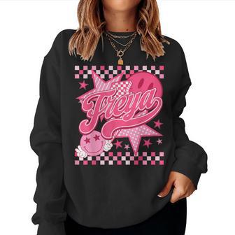 Girl Retro Freya Groovy Flower First Name Personalized 80S Women Sweatshirt - Thegiftio UK