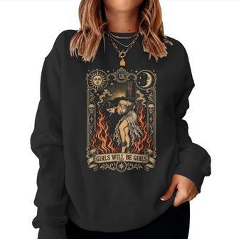 Girl Will Be Girls Witch Cigarette Burning Tarot Card Women Women Sweatshirt - Thegiftio UK