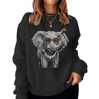 Glam Elephant Sunglasses Bling Wildlife Lover Women Women Sweatshirt - Thegiftio UK