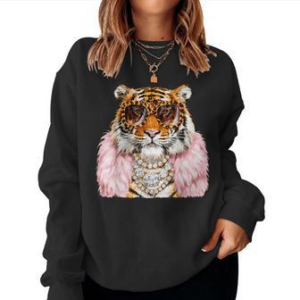 Glam Tiger Leopard Sunglasses Bling Big Cat Lover N Women Women Sweatshirt | Seseable UK