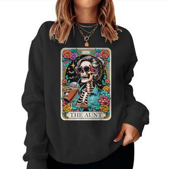 Halloween The Aunt Tarot Card Skeleton Coffee Flowers Floral Women Sweatshirt - Thegiftio UK