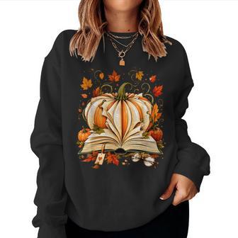 Halloween Fall Reading Pumpkin Book Teacher Book Lover Women Sweatshirt - Thegiftio UK