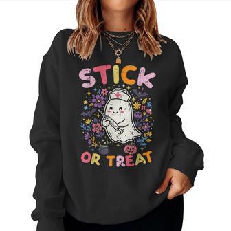 Halloween Nurse Stick Or Treat Ghost Costume Scrub Top Women Women Sweatshirt | Seseable UK