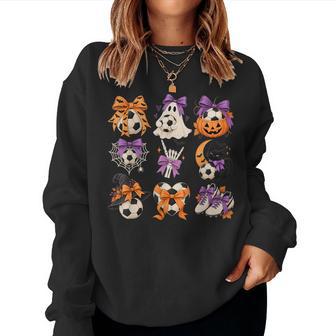Halloween Soccer Player Bow Ghost Spooky Mom Girls Women Sweatshirt | Seseable UK