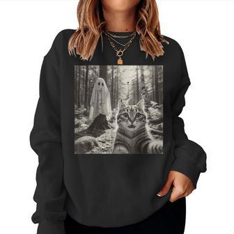 Halloween Tabby Cat Ghost Sheet Selfie Costume Kid Women Sweatshirt | Seseable UK