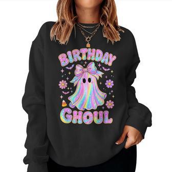 Happy Birthday Ghoul Retro Groovy Halloween Ghost Boo Women Sweatshirt - Thegiftio UK