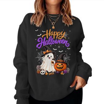 Happy Halloween Cute Ghost Pumpkin Spooky Kids Women Sweatshirt - Thegiftio UK