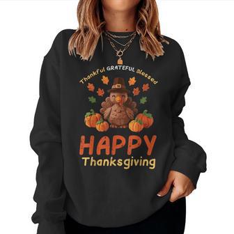 Happy Thanksgiving Thankful Grateful Turkey Kids Women Sweatshirt - Thegiftio UK