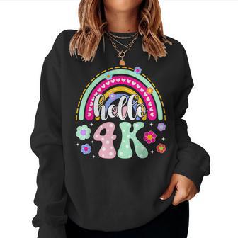 Hello 4K Student Rainbow 4K Teacher First Day Of 4K Women Sweatshirt - Thegiftio UK