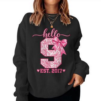 Hello Nine Est 2017 9Th Birthday Coquette Bow 9 Year Girl Women Sweatshirt | Seseable UK