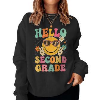Hello Second Grade Groovy First Day Of School 2Nd Grade Team Women Sweatshirt - Thegiftio UK