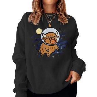 Highland Cow Astronaut Space Animal Lover Moon Boys Girls Women Sweatshirt - Thegiftio UK