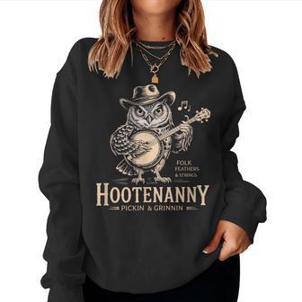 Hootenanny Owl Playing Banjo Country Guitar Music Women Sweatshirt - Thegiftio UK