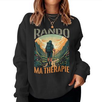 Idées Cadeau Humour Original Rando Pour Randonneur Fan Randonnée Balade Montagne Rando Ma Thérapie -Adultes-Enfants Noir Uni Coupe Classique Manche Courte Col Rond Sweat-shirt pour femme - Cadeauxyz