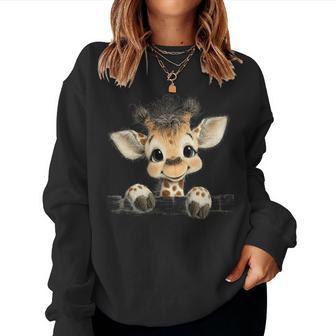 Illustration D'animal Mignon Bébé Girafe Regardant Sweat-shirt pour femme - Cadeauxyz