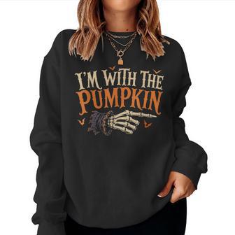 I'm With Pumpkin Matching Couple Fall Halloween Costume Women Sweatshirt - Thegiftio UK