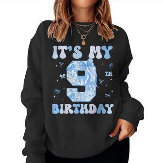 It's My 9Th Birthday Girl Blue Coquette Bow 9 Year Old Women Sweatshirt | Seseable UK