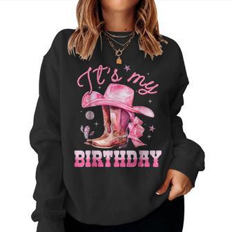 It's My Birthday Groovy Pink Western Cowgirl Birthday Girl Women Sweatshirt | Seseable UK