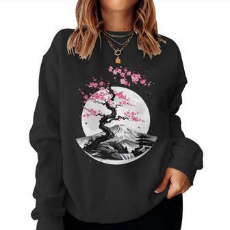 Japonais Cherry Blossom Sakura Moon Fuji Manche Longue Sweat-shirt pour femme - Cadeauxyz