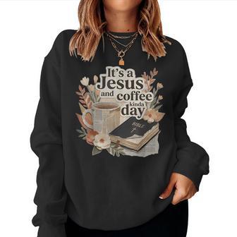 Jesus And Coffee Kinda Day Christian Bible Verse Retro Women Sweatshirt | Seseable UK