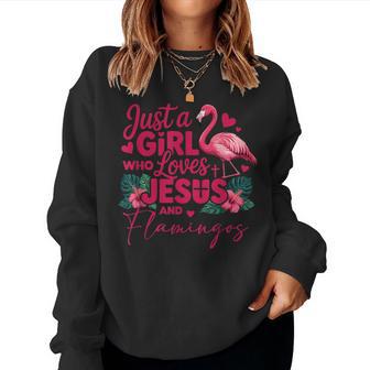 Just Girl Who Loves Jesus And Flamingos Faith Christian Women Sweatshirt - Thegiftio UK