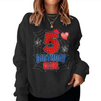 Kids Spider Web Five 5 Years Old It's My 5Th Birthday Girl Women Sweatshirt - Thegiftio UK