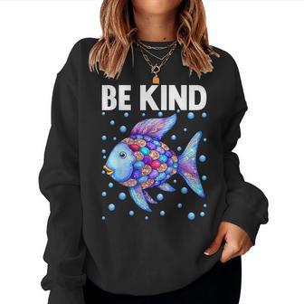 Be Kind Rainbow Scale Fish Teacher Reading Book Toddler Women Sweatshirt - Thegiftio UK