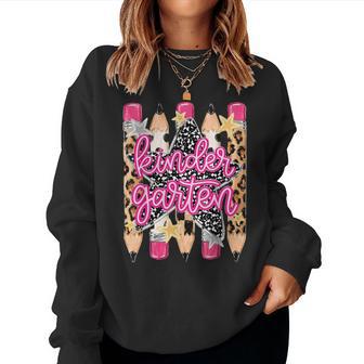 Kindergarten Leopard Pencil Star Back To School Girl Women Women Sweatshirt - Thegiftio UK