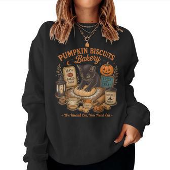 Kitty Biscuits Spooky Season Black Cat Halloween Retro Fall Women Sweatshirt - Thegiftio UK