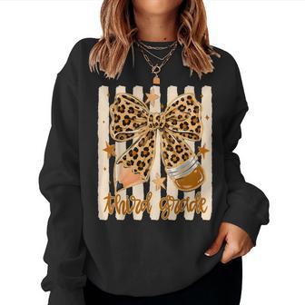 Leopard 3Rd Grade Bow Floral Back To School Teachers Kids Women Sweatshirt | Seseable UK
