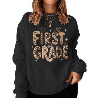 Leopard First Grade Bow Floral Back To School Teachers Girls Women Sweatshirt | Seseable UK