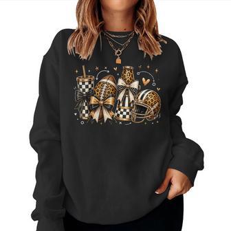 Leopard Football Helmet Game Day Bow Tailgate Lover Women Women Sweatshirt - Thegiftio UK