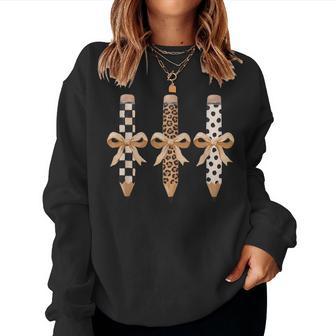 Leopard Pencil Bow Teacher Appreciation First Day Of School Women Sweatshirt - Thegiftio UK