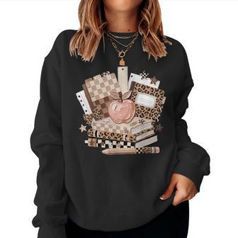 Leopard Teacher Apple School Supplies Back To School Women Sweatshirt - Thegiftio UK