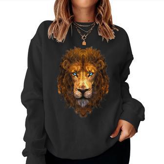 Lion Face Head Blue Eyes Dibujo Artístico Para Hombres Niños Es In Mangas Sudadera Mujer - Regaloses