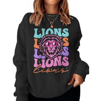 Lion Mascot Back To School Spirit Sports Groovy Women Sweatshirt - Thegiftio UK