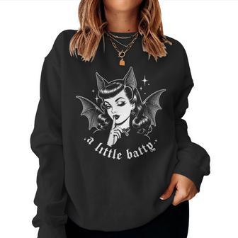 A Little Batty Retro Gothic Halloween Bat Girl Pinup Women Sweatshirt - Thegiftio UK