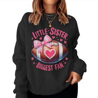Little Sister Biggest Fan Cute Coquette Pink Bow Football Women Sweatshirt - Thegiftio UK