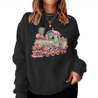 Locomotive Àapeur Romantique Avec Train De Fleurs Roses Sweat-shirt pour femme - Cadeauxyz