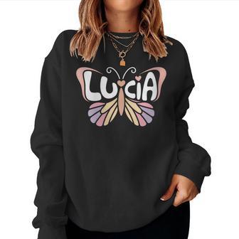 Lucia Butterfly Arte De Palabras Con Nombre Personalizado Cuello Sudadera Mujer - Regaloses