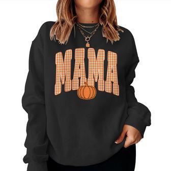 Mama Checkered Pumpkin Thanksgiving Autumn Fall Y'all Leaves Women Sweatshirt - Thegiftio UK