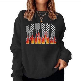 Mama Flame Race Retro Mom Fire Checkered Mother's Day Women Sweatshirt - Thegiftio UK