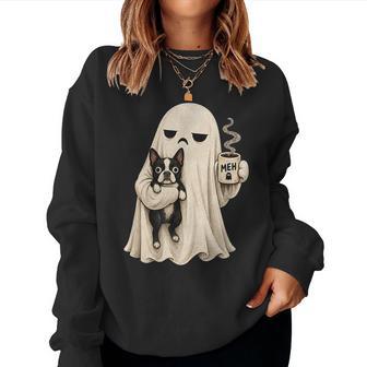 Meh Ghost Boston Terrier Coffee Halloween Dog Lover Women Sweatshirt - Thegiftio UK