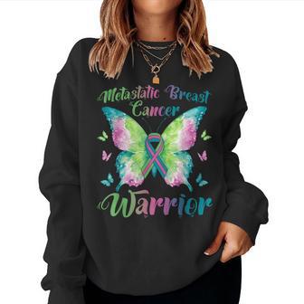 Metastatic Breast Cancer Green Teal Pink Ribbon Butterfly Women Sweatshirt - Thegiftio UK