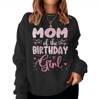 Mom Of The Birthday Girl Matching Pink Coquette Bow Women Sweatshirt | Seseable UK