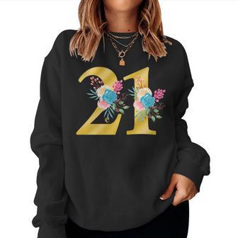 Monogramme Mignon Initiale Colorée Chiffres Fleurs 21 Sweat-shirt pour femme - Cadeauxyz