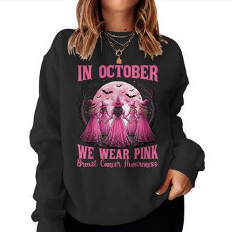 In October We Wear Pink Witch Breast Cancer Halloween Girls Women Sweatshirt | Seseable UK