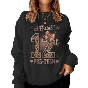 Official Pre-N 12Th Birthday Girl Coquette Bow 12 Leopard Women Sweatshirt - Thegiftio UK